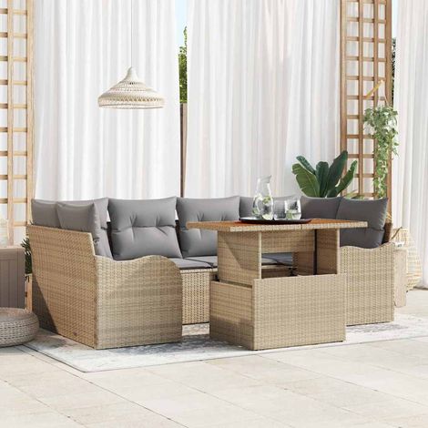 Garten-Sofa-Set mit Kissen 7 pcs Beige und Hellgrau