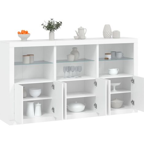 Sideboard mit LED-Leuchten Weiß 181,5x37x100 cm