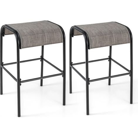 GOPLUS Ensemble de 2 Tabourets de Bar, Chaise de Bar de Patio de 76CM, Charge 180 KG, Siège en Tissu Incurvé sans Dossier, avec Repose-Pieds en Métal, pour Jardin, Porche, Bord de Piscine (1/5)