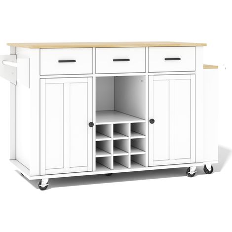 Isla de cocina con encimera extensible 136(223) x 50 x 93 cm MDF blanco y natural HOMVRA (1/5)