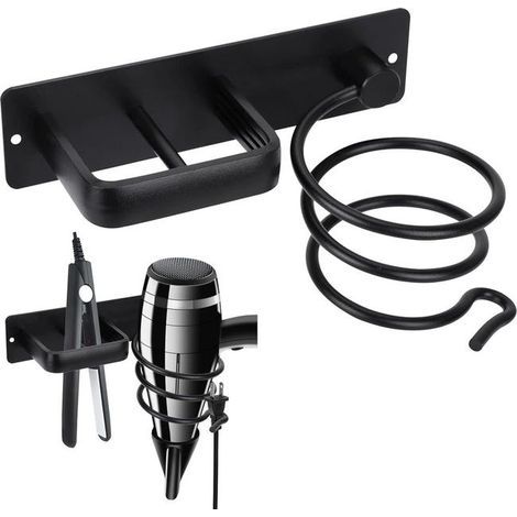 Support pour sèche-cheveux – Sèche-cheveux et support pour sèche-cheveux – Rangement pratique du fer à lisser – Noir (1/5)