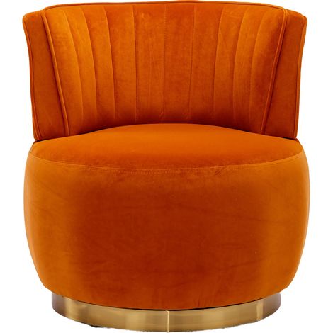 Chaise pivotante ronde en velours orange, siège rembourré, dossier enveloppant, base 360° stable en bois et métal, pour salon, chambre ou bureau  CHICFURN (1/5)