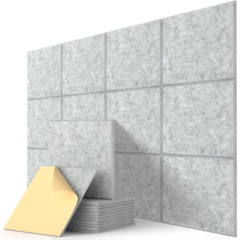 Panneaux muraux acoustiques carrés, autocollants, 30 cm x 30 cm x 9 mm, gris clair, pour studios, chambres et maisons, lot de 12 (1/5)