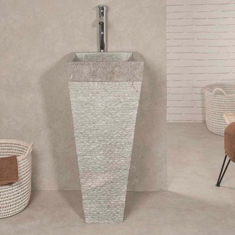 Vasque salle de bain sur pied en pierre pyramide Havana gris (1/5)