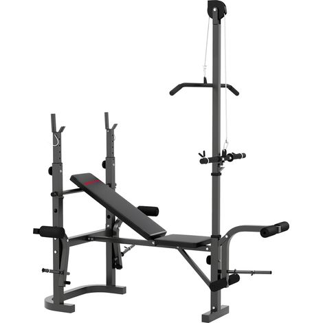 Panca Palestra Multifunzione Regolabile con Rack Bilanciere con Leg Extension Low Row Arm Curl Nero (1/5)
