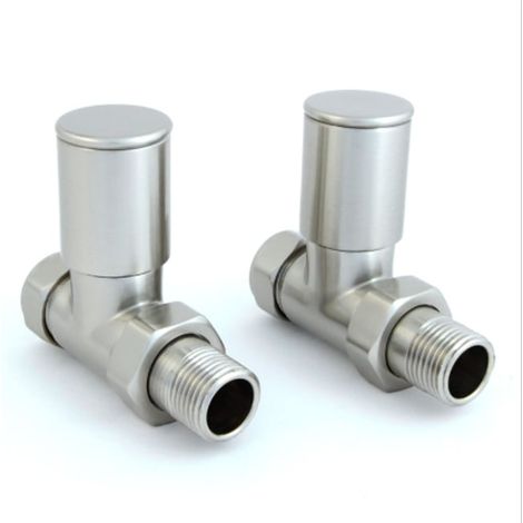West Milan Straight Radiator Valves Pair - Satin Nickel (1/3)
