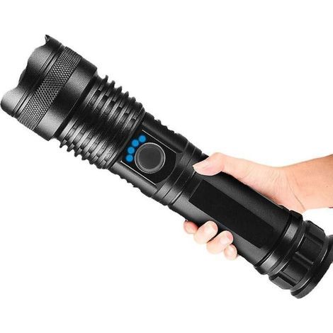 Lampe torche LED ultra-lumineuse à longue portée avec zoom télescopique et chargement USB