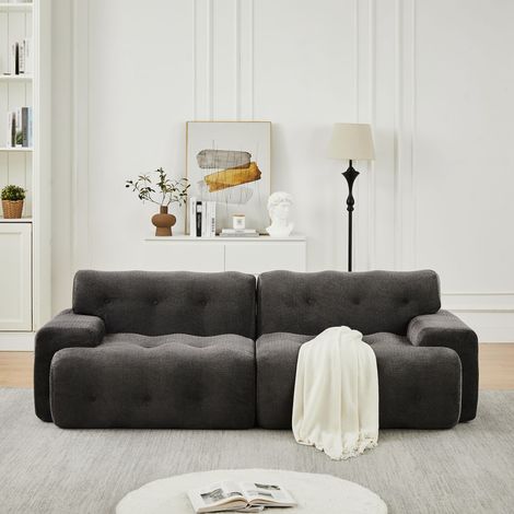 Canapé cloud surdimensionné 2 places – larges accoudoirs et design moderne avec décoration à boutons. Canapé incurvé, adapté au salon et aux appartements. Sans montage. gris (1/5)