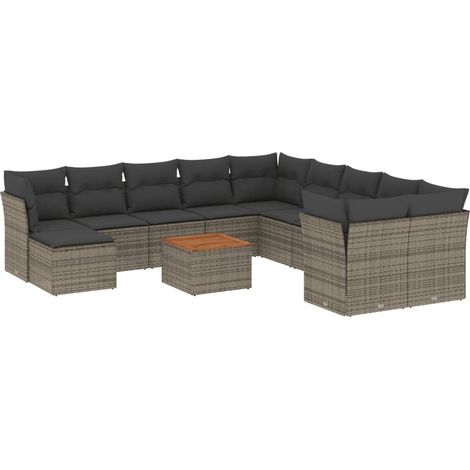 vidaXL Set Divani da Giardino 12 pz con Cuscini Grigio in Polyrattan (1/5)