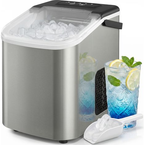 Machine à glaçons 12kg/24h – 9 glaçons en 7-10 min, 2 tailles de glace, auto-nettoyage, argent (1/5)