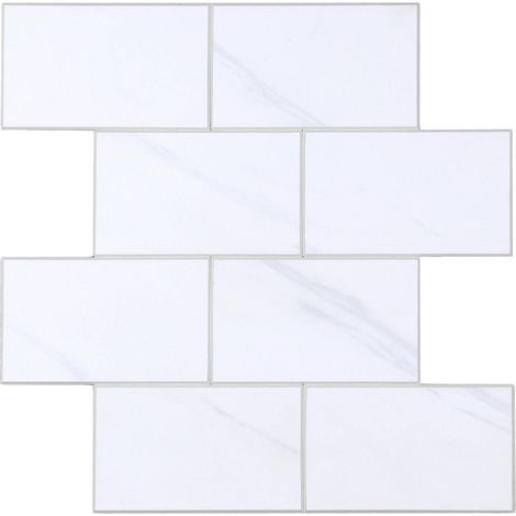 Lot de 4 crédences adhésives murales 3D  - Effet carrelage Blanc 25x25 cm (1/5)