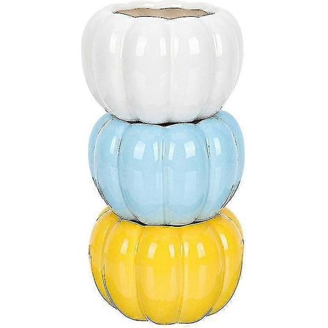 Pots et jardinières de couleurs assorties (lot de 3) en céramique, forme citrouille, pour plantes succulentes, 8,2 x 5,3 cm. (1/5)