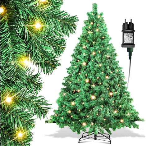 SWANEW Albero di Natale Aghi di abete con supporto 120cm Floccatura da esterno con LED bianco caldo (1/5)