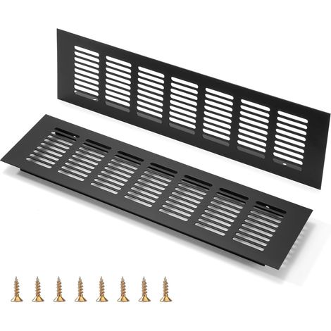 Grille D’aération en Aluminium à Encastrer, Grille de Ventilation 300 x 80 mm Angulaire Extérieure Grille Aeration Reglable pour la Ventilation des Placards et des Chambres (2 Pièces/Noir) (1/5)