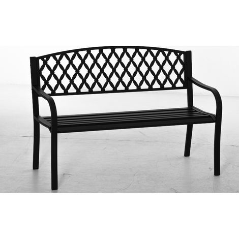Panchina da Esterno 2 Posti con Braccioli in Acciaio e Ghisa, 128x58.5x89cm, Nero