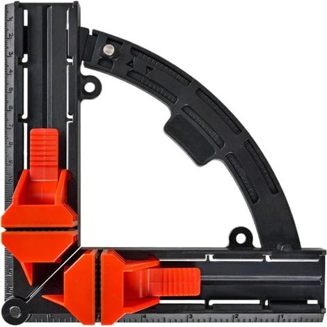 Black multi-angle positioning clamp, 17.8 cm x 17.8 cm, adjustable right-angle clamp from 30° to 90°, suitable for assembling shelves and cabinets, sturdy fastening device (1/4)