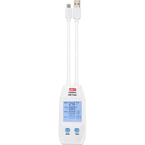 Voltmetro e amperometro USB LCD UT658 Dual, strumento di diagnostica elettrica per il controllo di tensione e corrente.