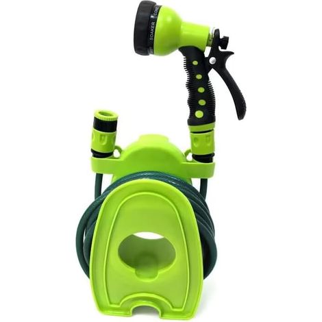Carrello Avvolgitubo Manuale con Tubo in PVC da 10 mt Incluso Balcony Mini con Pistola a 7 Funzioni Verde
