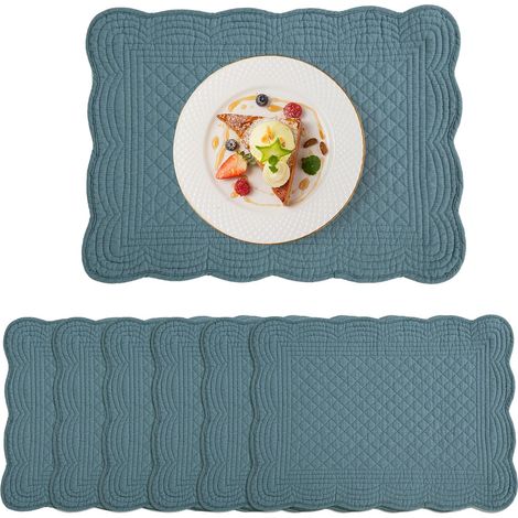 Lot de 6 sets de table matelassés, 100 % coton, 33 x 45,7 cm, style campagne, rectangulaires, réversibles avec bords festonnés, pour cuisine, dîner, fête et fêtes de fin d'année, vert et bleu'Vert/Ble (1/5)