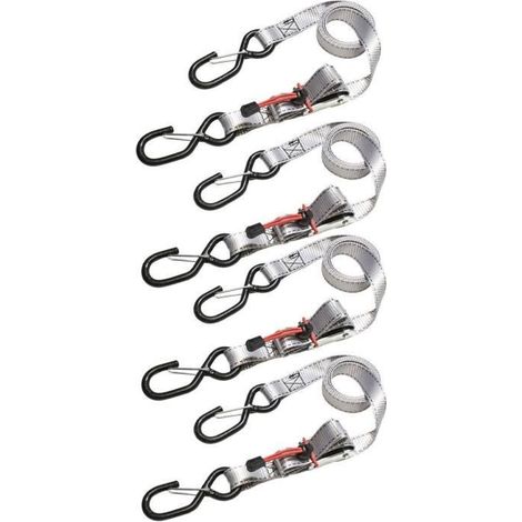 Master Lock 3062EURDAT Spanngurt mit S-Haken und Ratsche, Grau, 1,80 m x 25 mm Gurt, 4-er Set (1/5)