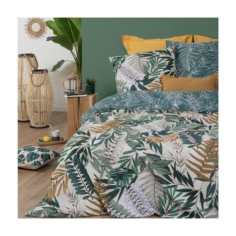 Atmosphera – Parure de lit 2 personnes 240 x 220 cm – Housse de couette 100 % coton – 2 taies d'oreiller 65 x 65 cm – Imprimé tropical