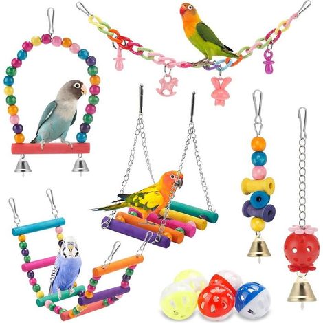 Jouets de Cage colorés pour Oiseaux avec balançoire à Suspendre, hamac, échelle d'escalade, pour Perruche, Conure, calopsitte, myna, inséparables, pinsons (1/5)