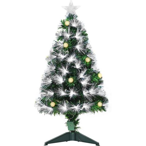 Sapin de Noël artificiel lumineux 90 cm vert - Fibre optique LED, 14 ampoules, support pied, 90 branches et étoile au sommet - Décoration de Noël (1/5)