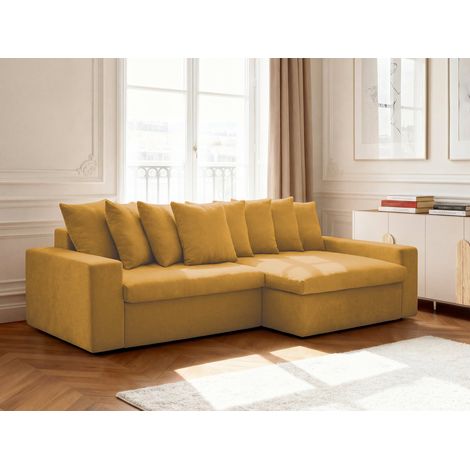 BOBOCHIC - Canapé d'angle fixe ENORE tissu lisse Angle droit  Jaune