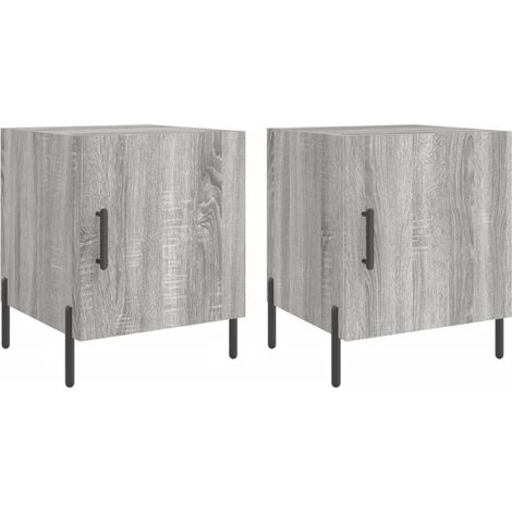 Set 2 comodini con vano con anta 40 x 40 x 50 cm in legno ingegnerizzato grigio e ferro DEC035722