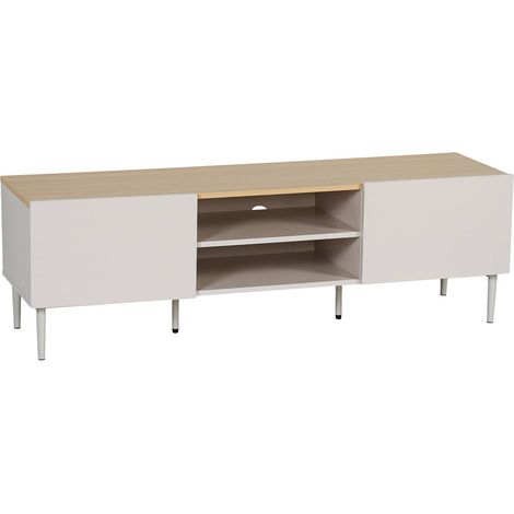 TV stand metal with wood decor 2 doors 140 cm beige and natural - Ashton