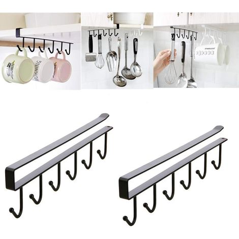 Porte-tasse, porte-tasse à café, crochet de rangement pour ustensiles de cuisine, crochet de rangement pour armoire, crochets de rangement muraux pour casseroles, poêles, cuillères, spatules, (1/2)