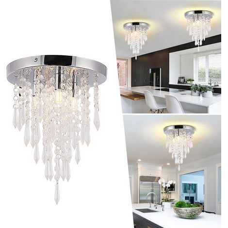 Plafonnier cristal 25x29 cm, lustre de plafond avec ampoules, luminaire intérieur pour entrée, couloir et chambre - Argenté (1/5)