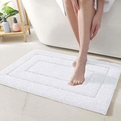 Tapis De Bain Antidérapant Tapis Salle Bain Moelleux en Microfibre Absorbant leauLavable en MachineExtra Epais 50 x 80 cm blanc (1/4)
