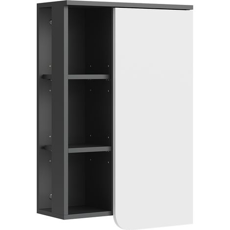 Armario de baño Karen, Antracita/blanco, 50 x 75 cm con puerta y compartimentos abiertos, Vicco