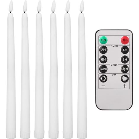 Teynewer Flammenlose LED-Kerzen, 6er-Set, Flackereffekt, 10-Tasten-Fernbedienung, batteriebetrieben, 28 cm, warmweiß