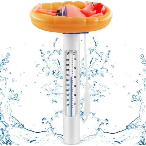 Thermomètre de Piscine Flottant ,Thermomètre Flottant Piscine avec Corde,thermomètre Spa Piscine,thermomètre à Eau de Piscine sans Fil-bouée,Thermomètre Numérique de Piscine (jaune) (1/5)