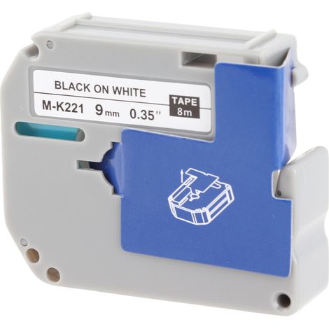 Ruban adhésif noir sur blanc compatible imprimante Brother PT-65 PT-70 PT80, étiquettes 9 mm x 8 m (1/4)