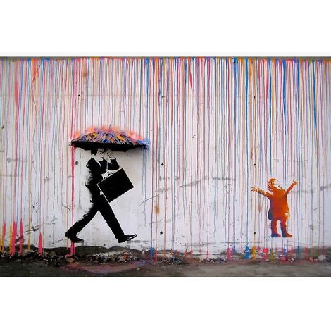 Affiche Art Moderne Fille Heureuse Parapluie Arc-en-Ciel - Décor Murale Non Encadrée - Format 30 x 40 cm - 1 Unité (1/3)