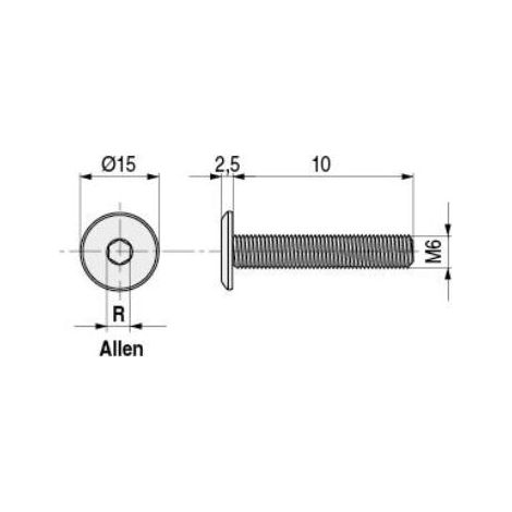 tornillo embellecedor cegas cabeza plana allen m6/m8 níquel. elegir largo. largo 45mm diámetro 6mm