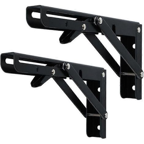 2 supports d'étagère pliables noirs de 300 mm, supports muraux pliables robustes, supports de console pliables noirs pour étagère murale ou de table. (1/5)