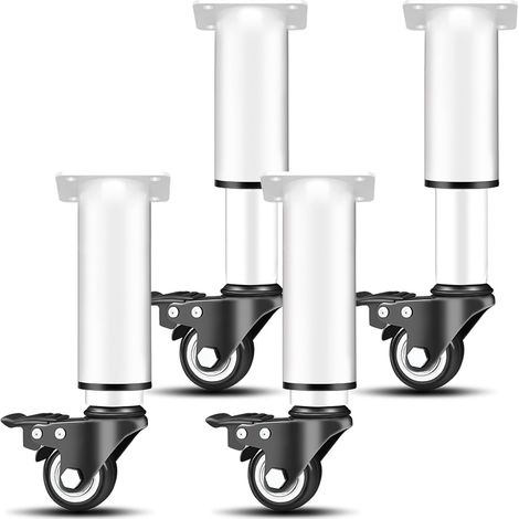 Lot de 4 pieds de meubles avec roulettes pivotantes, réglables en hauteur avec frein, pieds de lit, pieds d'armoire, pivotants à 360 °, pour canapé, lit, armoire, table, meubles (blanc 18,5-26 cm) (1/5)