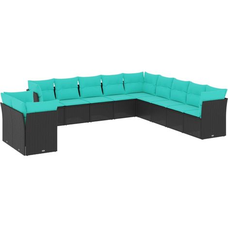 Conjunto de sofá de jardín de 11 piezas con cojines, de poliratán negro vidaXL (1/5)