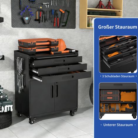 Armoire à outils mobile 75x42x87,3 cm en métal noir, avec rangement pour garage FLORAGRACE (1/5)