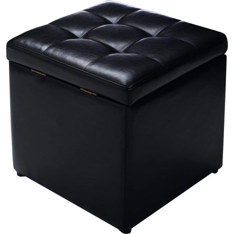 Costway – Tabouret repose-pied coffre de rangement – Cuir PU beige – Charge 150 kg – Dimensions 40 x 40 x 40 cm – Design moderne avec charnières métalliques (1/5)