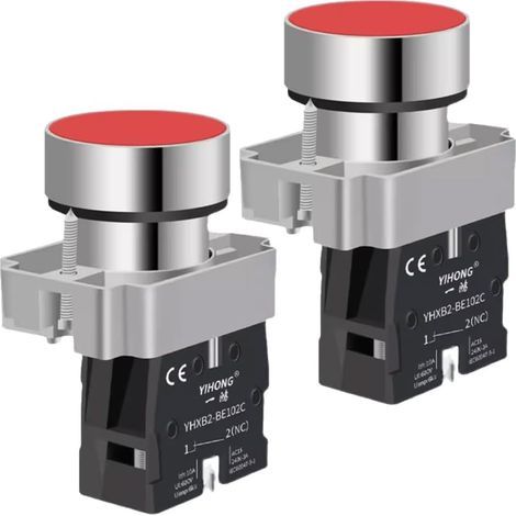 2pièces 1 NO 22mm Interrupteur à Bouton-Poussoir Momentané SPST Rouge 660V 10A (1/5)