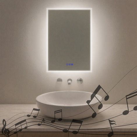 LED Bathroom Mirror 500x700mm with Demister, Bluetooth Speaker, Touch Control, 3 Colour Lighting, IP44
