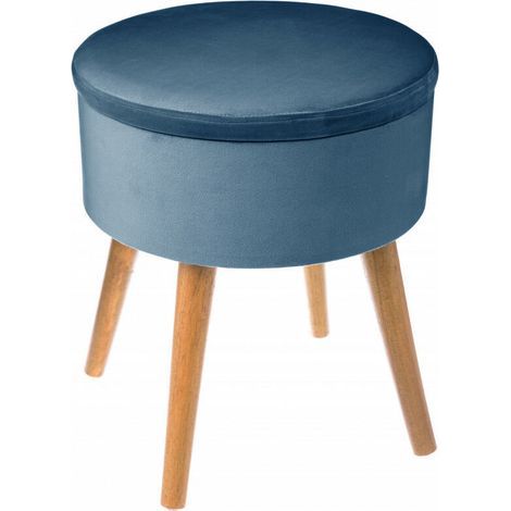 Tabouret coffre en velours - bleu (1/3)