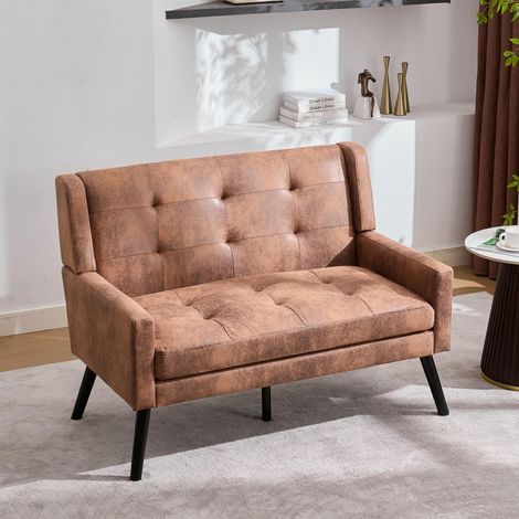Banc en lin haut de gamme (2 places) avec pieds antidérapants en bois massif et coussin en mousse haute densité – fauteuil d'appoint capitonné pour salon, chambre et bureau