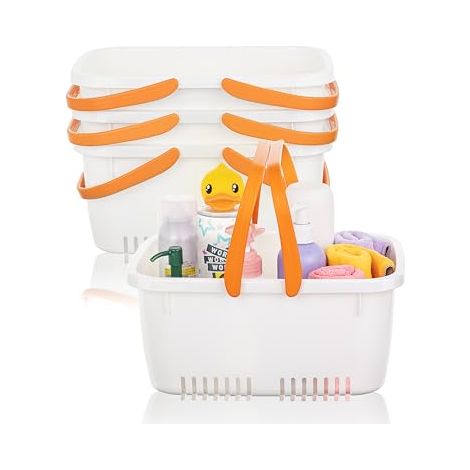 Lot de 4 paniers de douche en plastique avec poignée pliable, boîte de rangement portable avec trous de drainage pour salle de bain, cuisine, dortoir, gel douche, shampooing, cosmétiques,