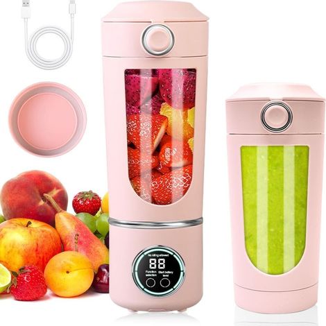Blender portable 700 ml, 12 mini-mixeurs en acier inoxydable et extracteur de jus Fitness Direct-Drinking - Rose (1/5)